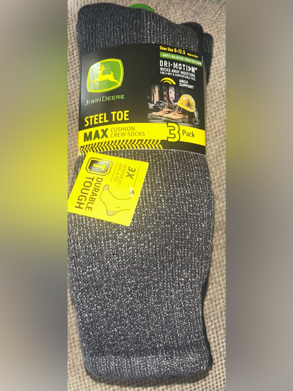 John Deere Men's Socks, Steele Toe Max Cushion Crew Socks